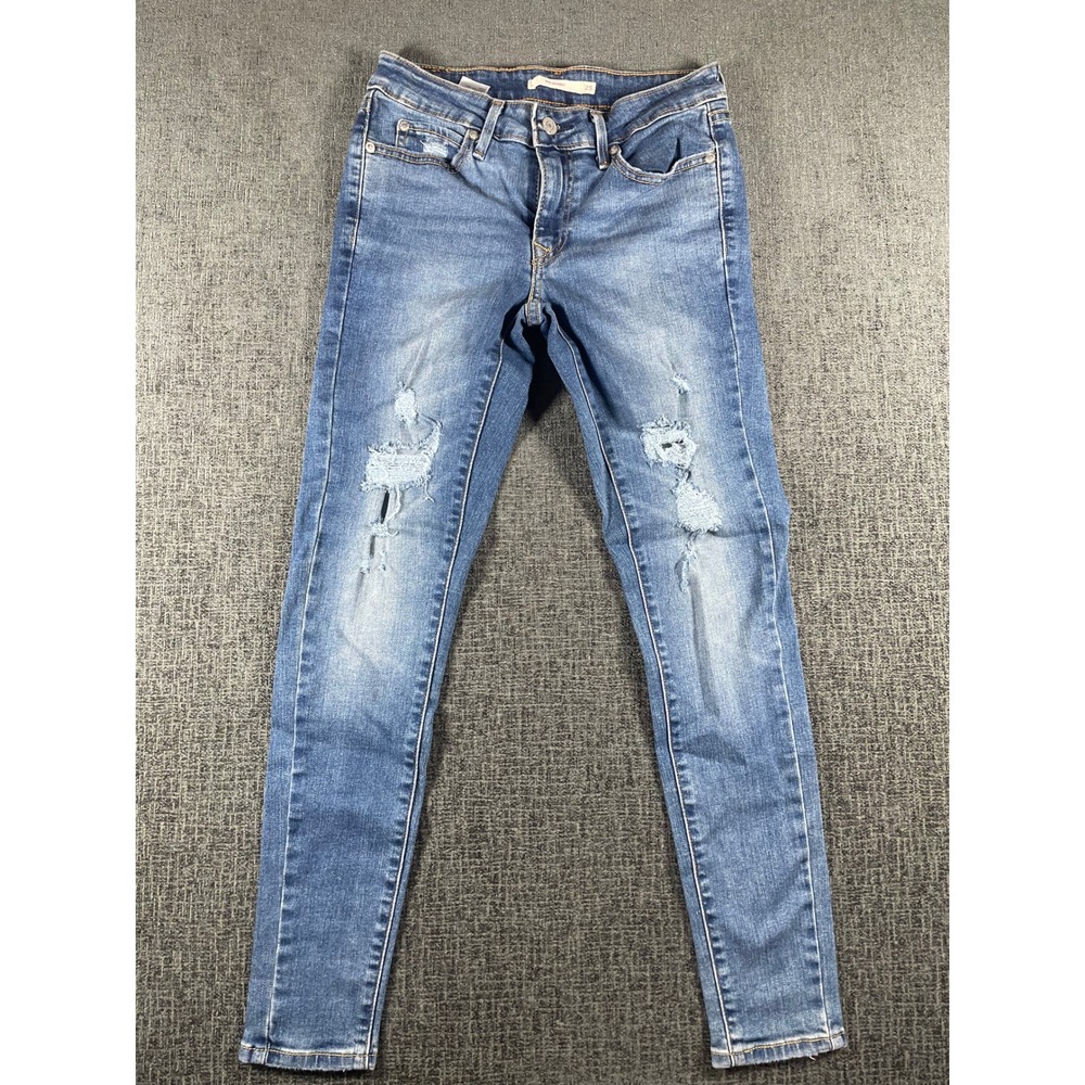 Levis 711 Skinny Jeans Womens 25 Distressed Blue Denim Ripped 18881-0715 Medium